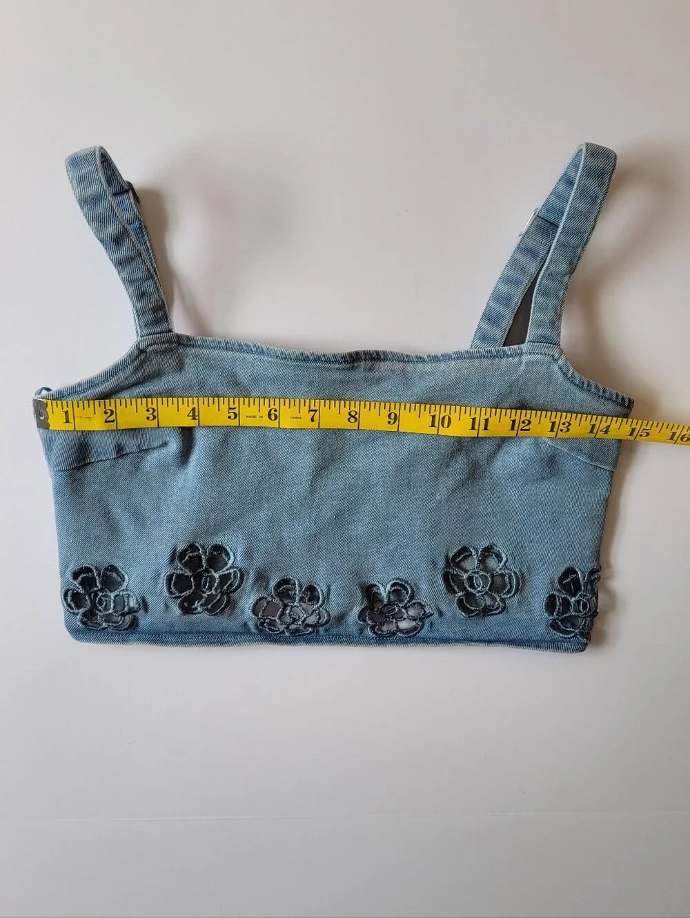 Blue Blush Floral Embroidered Denim Matching Set Crop Top & Shorts Small